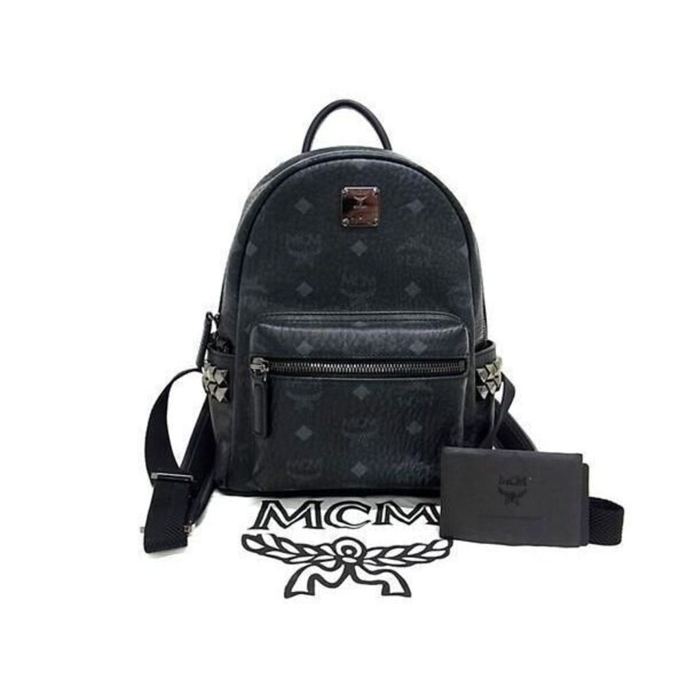 MCM Monogram Visetos Leather Studded Backpack Rucksack Daypack Daypack Black